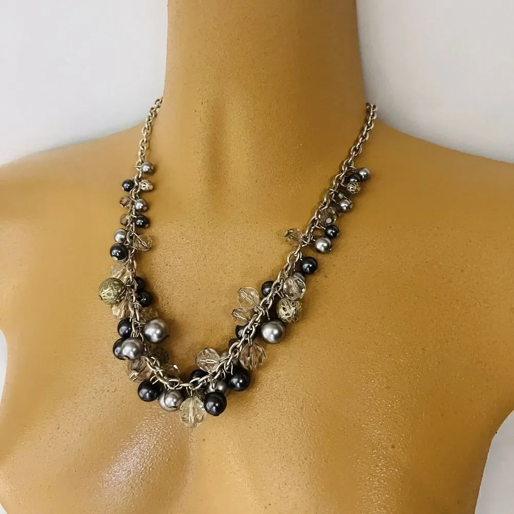 Premier Designs Bauble On Necklace Silver Plated Faux Pearl Filigree Beads